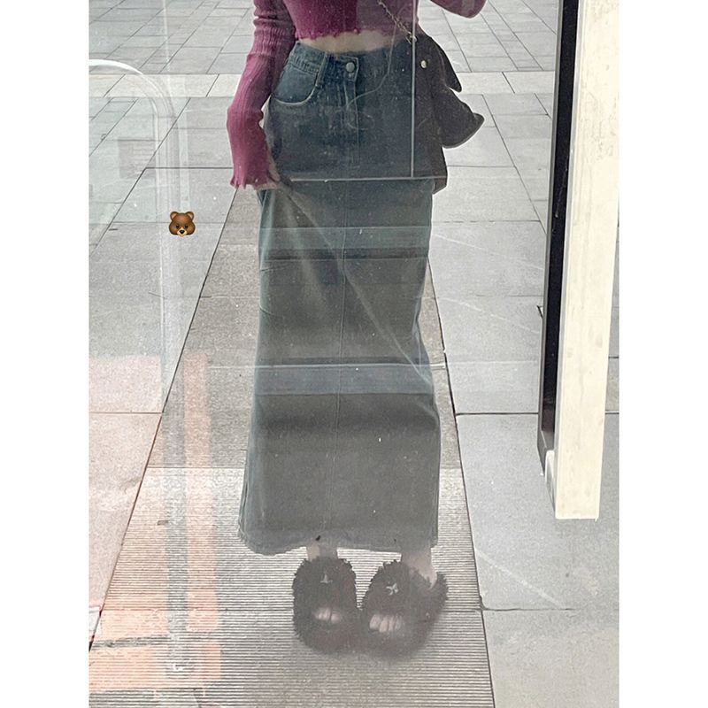 Bộ Áo Dệt Kim Tay Dài Trễ Vai + Chân Váy Denim Dài Thời Trang Mùa Thu Cho Nữ