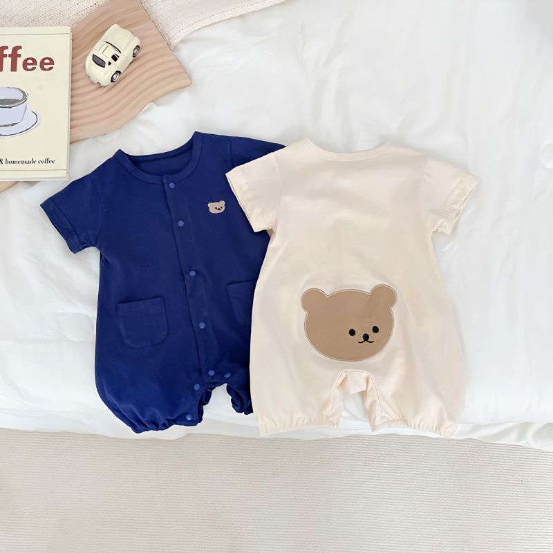Bộ Áo Liền Quần Tay Ngắn In Hình Gấu Thời Trang Mùa Hè Xinh Xắn Cho Bé Sơ Sinh