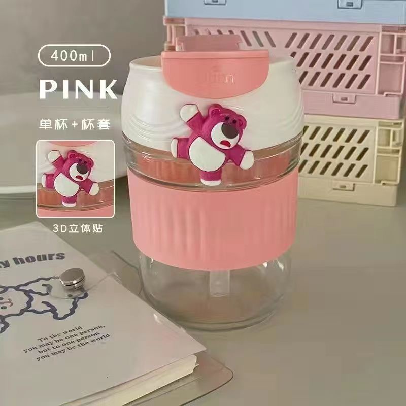 Dễ thương hoạt hình gấu dâu tây giá trị cao ống hút cặp đôi sinh viên văn phòng du lịch đôi nữ uống cốc