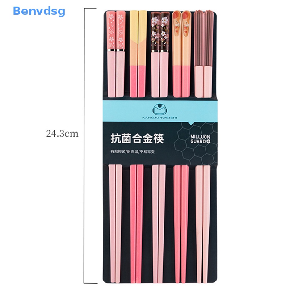 Benvdsg &gt; Set 5 Đôi Đũa Ăn Uống Năm Màu Sắc Bằng Hợp Kim Có Thể Tái Sử Dụng
