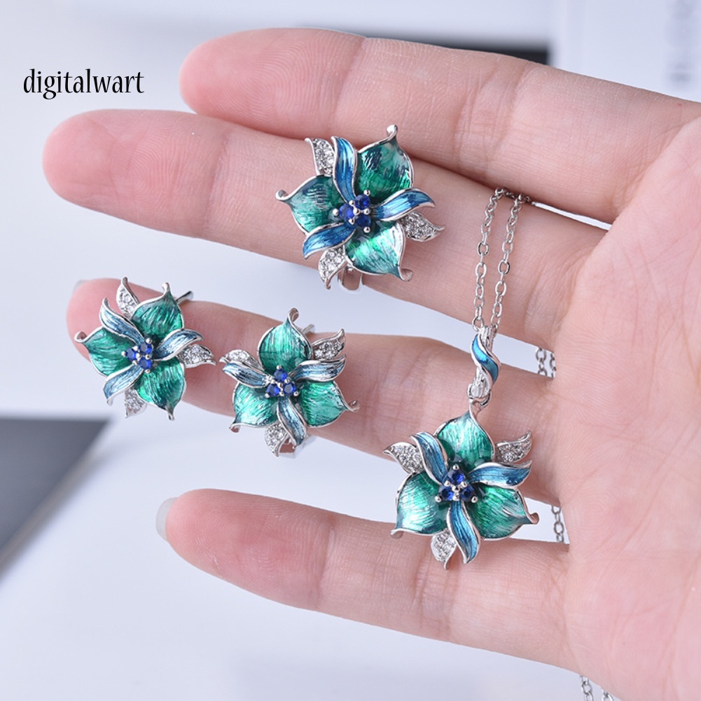 Kỹ Thuật Số| Set Vòng cổ Nhẫn Và Bông Tai Đính Đá Thời Trang