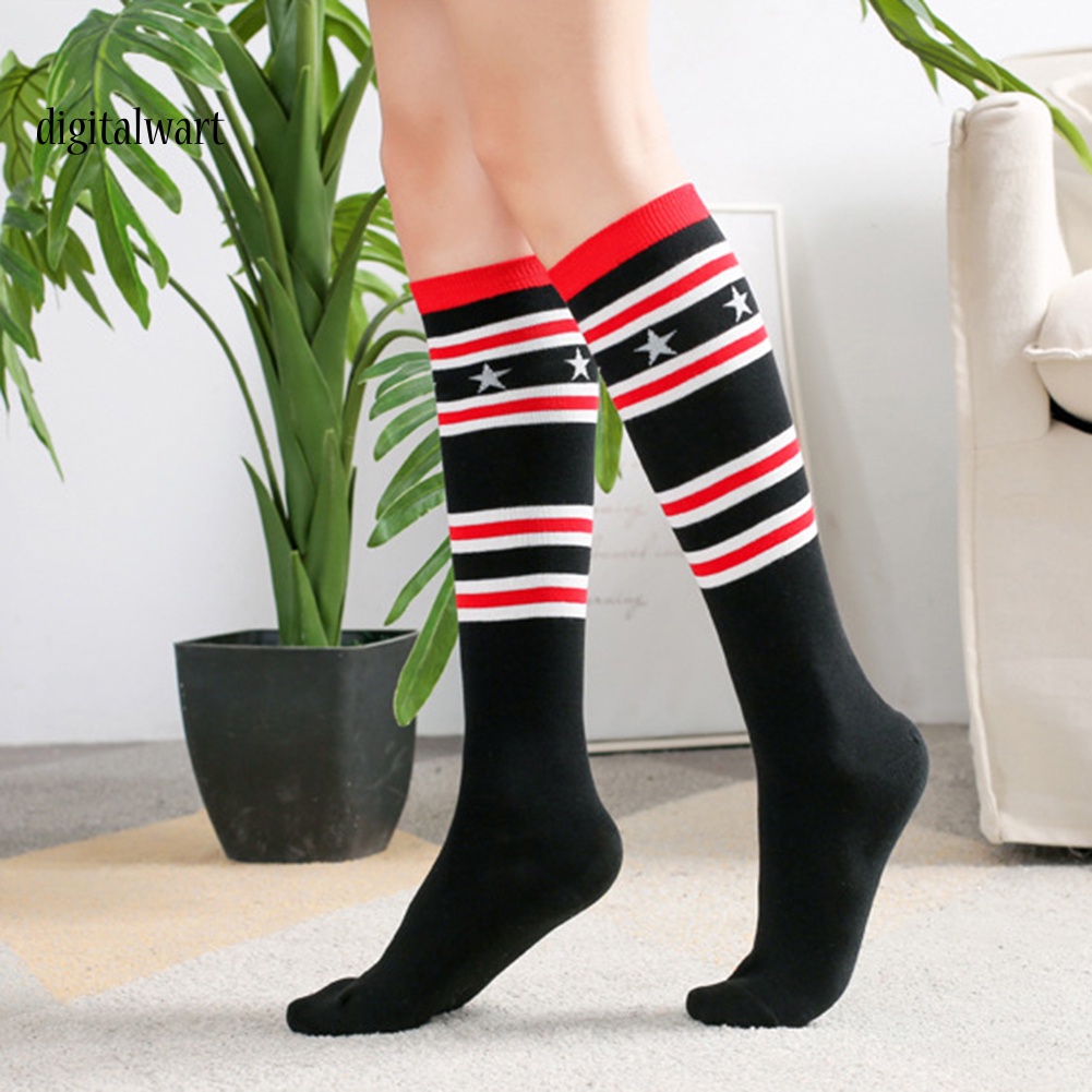 Kỹ Thuật Số| Vớ Thể Thao Cổ Cao Thoáng Khí Họa Tiết Kẻ Sọc Thời Trang Đường Phố Cho Nữ