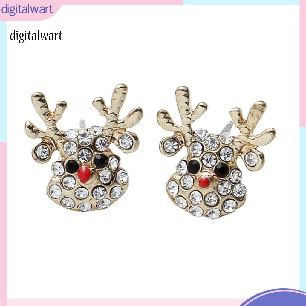 Kỹ Thuật Số| 1 Đôi Bông Tai Hợp Kim Hình Tuần Lộc Giáng Sinh Đính Đá Thời Trang Dành Cho Nữ