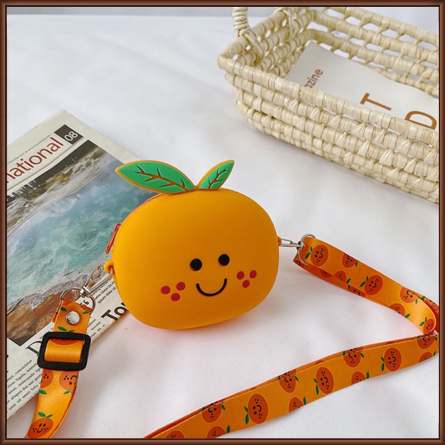 Túi Đeo Chéo Vai Đựng Tiền Xu Có Khóa Kéo Hình Trái Cây Dễ Thương Cho Bé Gái