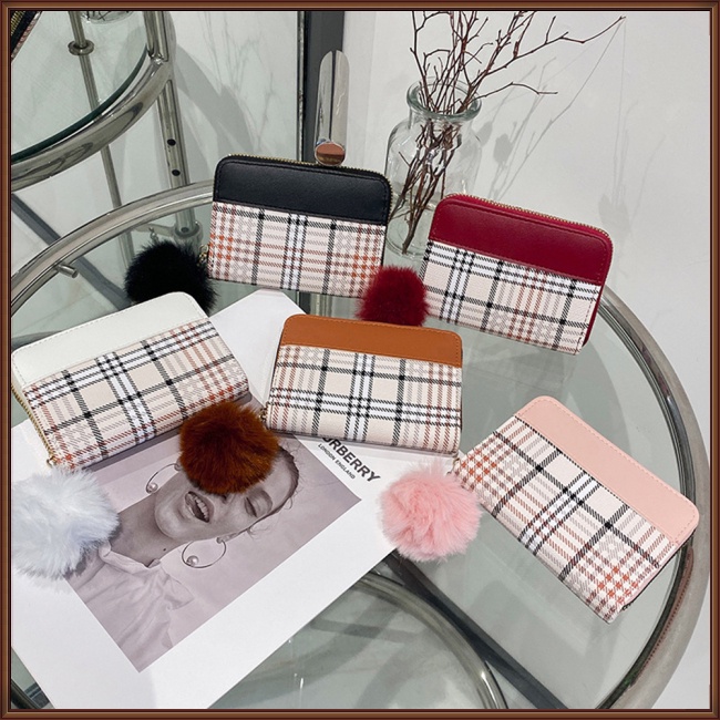 Ví Đựng Thẻ / Tiền Xu Họa Tiết Kẻ Sọc Màu Tương Phản Phối Khóa Kéo Thời Trang Cho Nữ