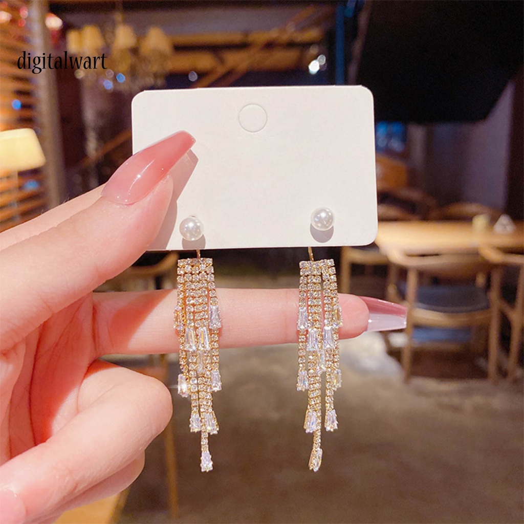 Kỹ Thuật Số| 1 Đôi Bông Tai Dáng Dài Đính Ngọc Trai Nhân Tạo Lấp Lánh Thời Trang Hàn Quốc