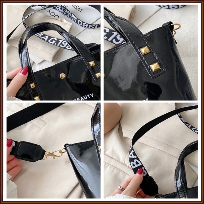 Túi Đeo Chéo Vai Bằng Da Nhân Tạo In Chữ Có Khóa Nam Châm Dành Cho Nữ