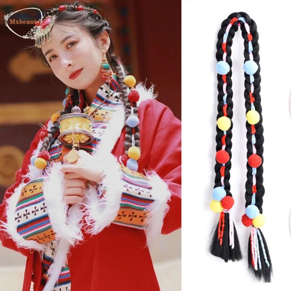 Mxbeauty Tóc Giả Thắt Bím Cách Nhiệt Màu Đỏ Đen Chất Lượng Cao Cho Nữ Chụp Ảnh