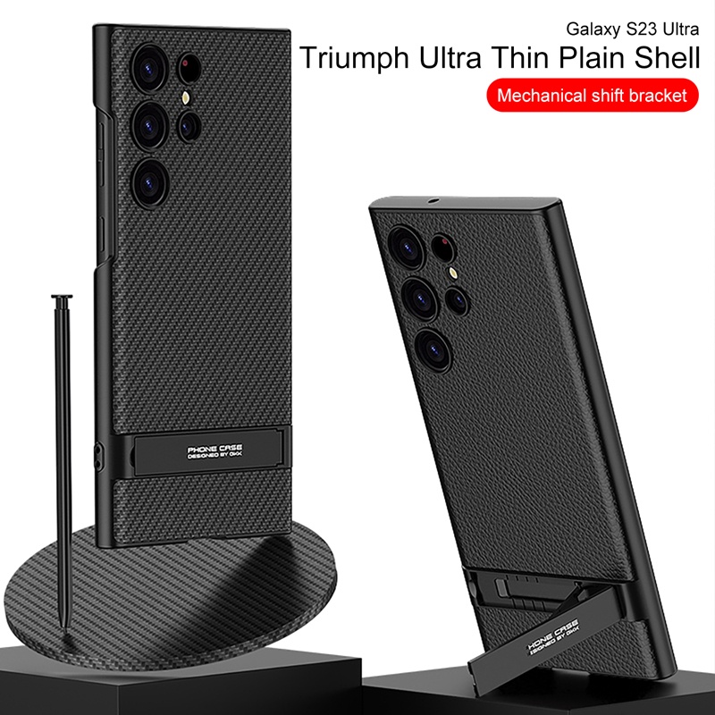 Bao Da Siêu Mỏng Màu Trơn Kèm Giá Đỡ Chuyển Số Sang Trọng Cho Samsung Galaxy S23 Ultra S23 Plus