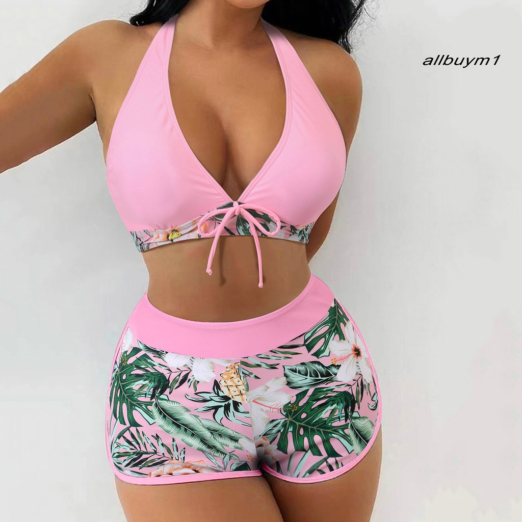 1 Bộ Đồ Bơi Bikini Không Gọng Có Đệm Nâng Ngực Lưng Cao In Họa Tiết Thời Trang Cho Nữ