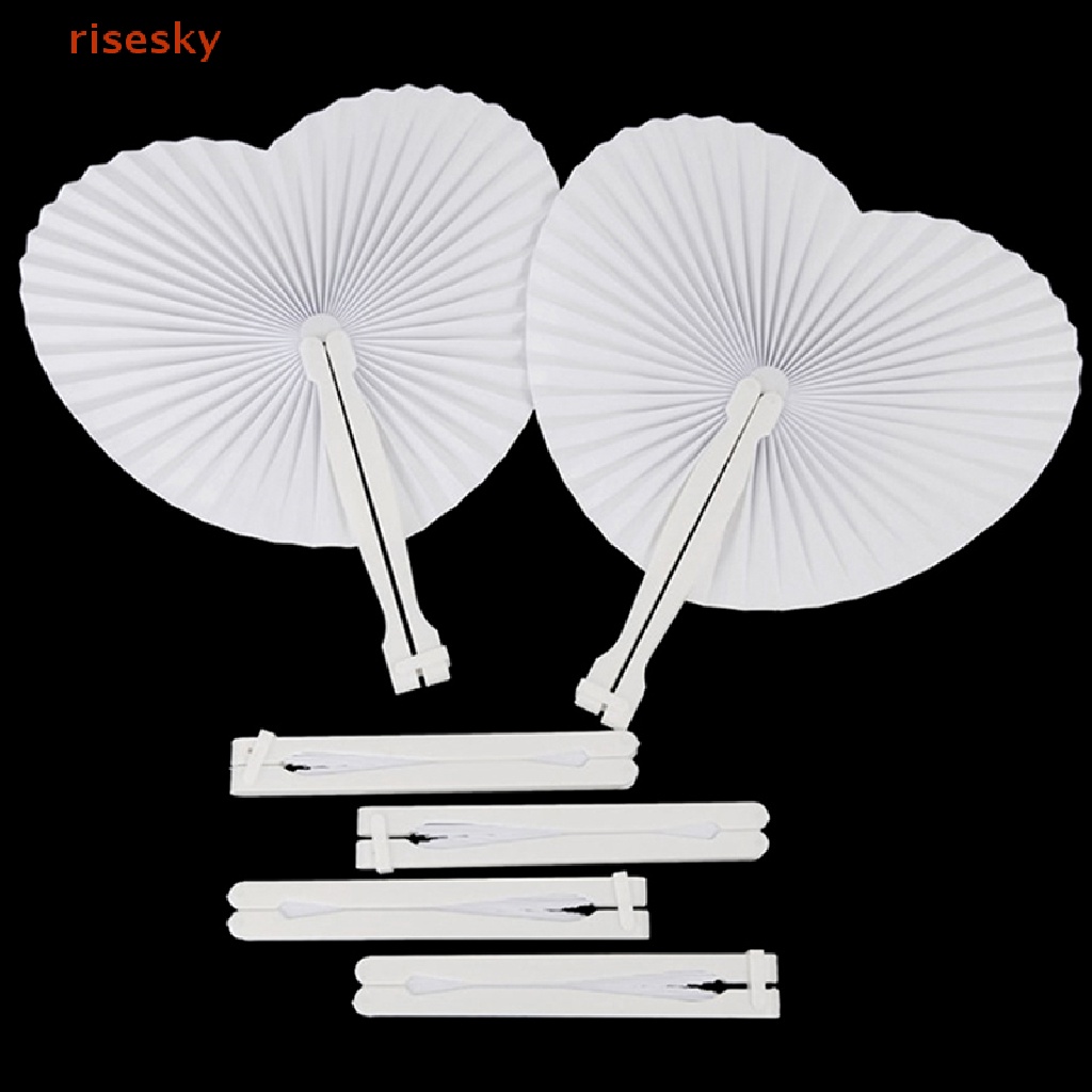 Bộ 3 Quạt Giấy Gấp Cầm Tay Màu Trắng Hình Trái Tim Accordion Có Tay Cầm Nhựa