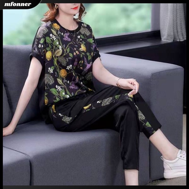 Set Đồ Mùa Hè 2 Món Gồm Áo Croptop Tay Cộc Dáng Rộng + Quần Dài Cho Nữ