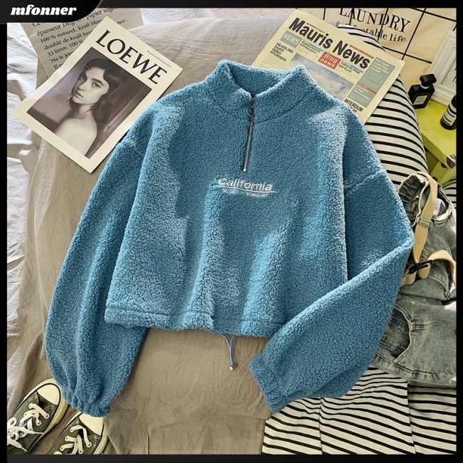 Áo Khoác Nữ Tay Dài Cổ Lọ Phối Lông Cừu Thời Trang