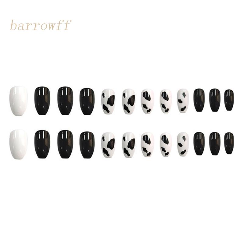 Móng Tay Giả Dạng Nhấn In Họa Tiết Bò Sữa Độc Đáo Tiện Dụng