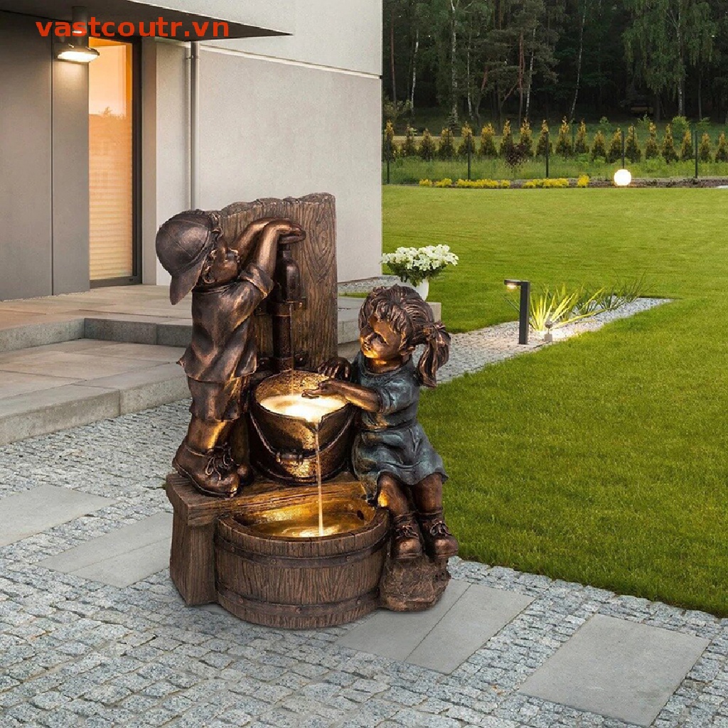 Mô Hình Bé Trai Và Bé Gái Bằng Nhựa Resin Trang Trí Sân Vườn