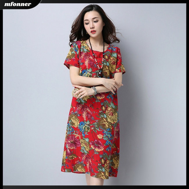 Đầm Tay Ngắn Dáng Rộng Cỡ Lớn Thời Trang Mùa Hè Phong Cách Retro Cho Nữ