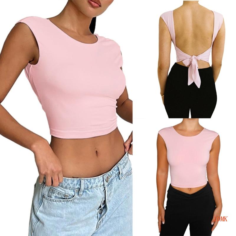 Áo Thun Croptop Sát Nách Hở Lưng Màu Trơn Thời Trang Mùa Hè Quyến Rũ