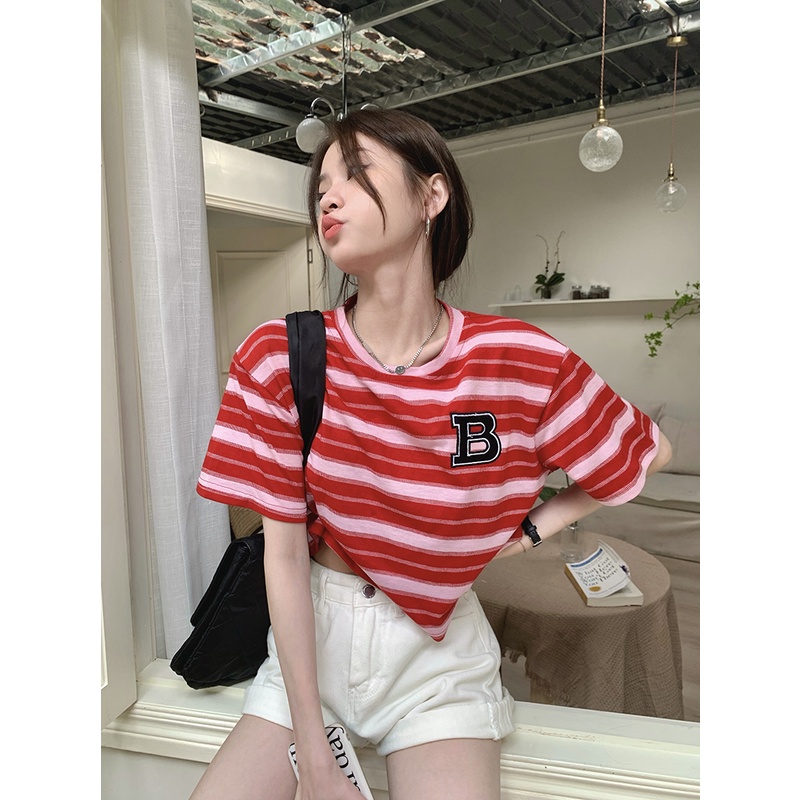 NZN Mới Áo Thun Tay Ngắn Cổ Tròn Hoạ Tiết Kẻ Sọc