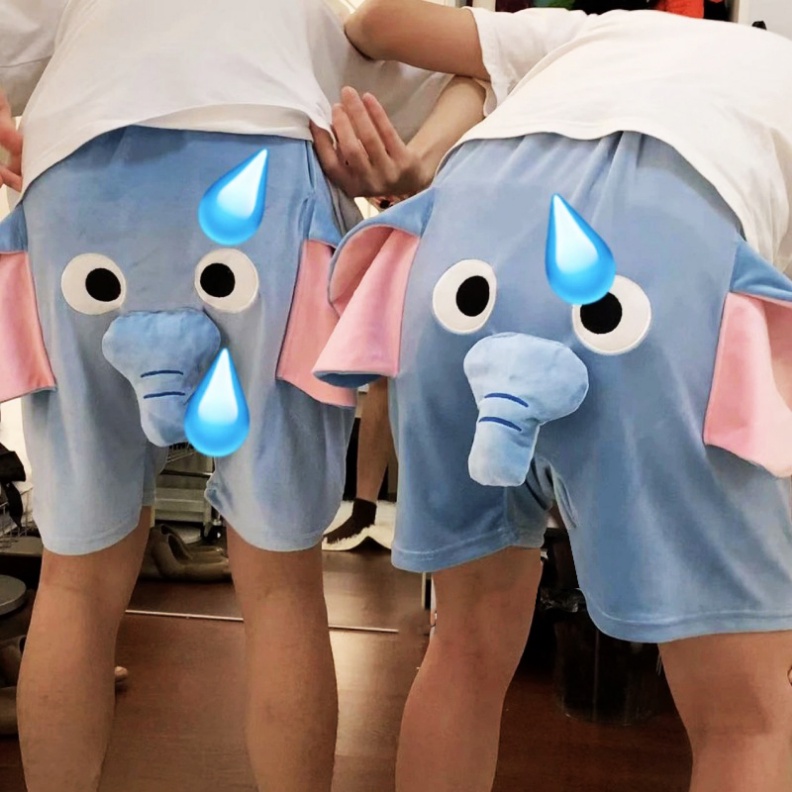 Quần Short Pijama Ba Chiều Hình Chú Voi Đỏ Phong Cách Bạn Trai Dễ Thương