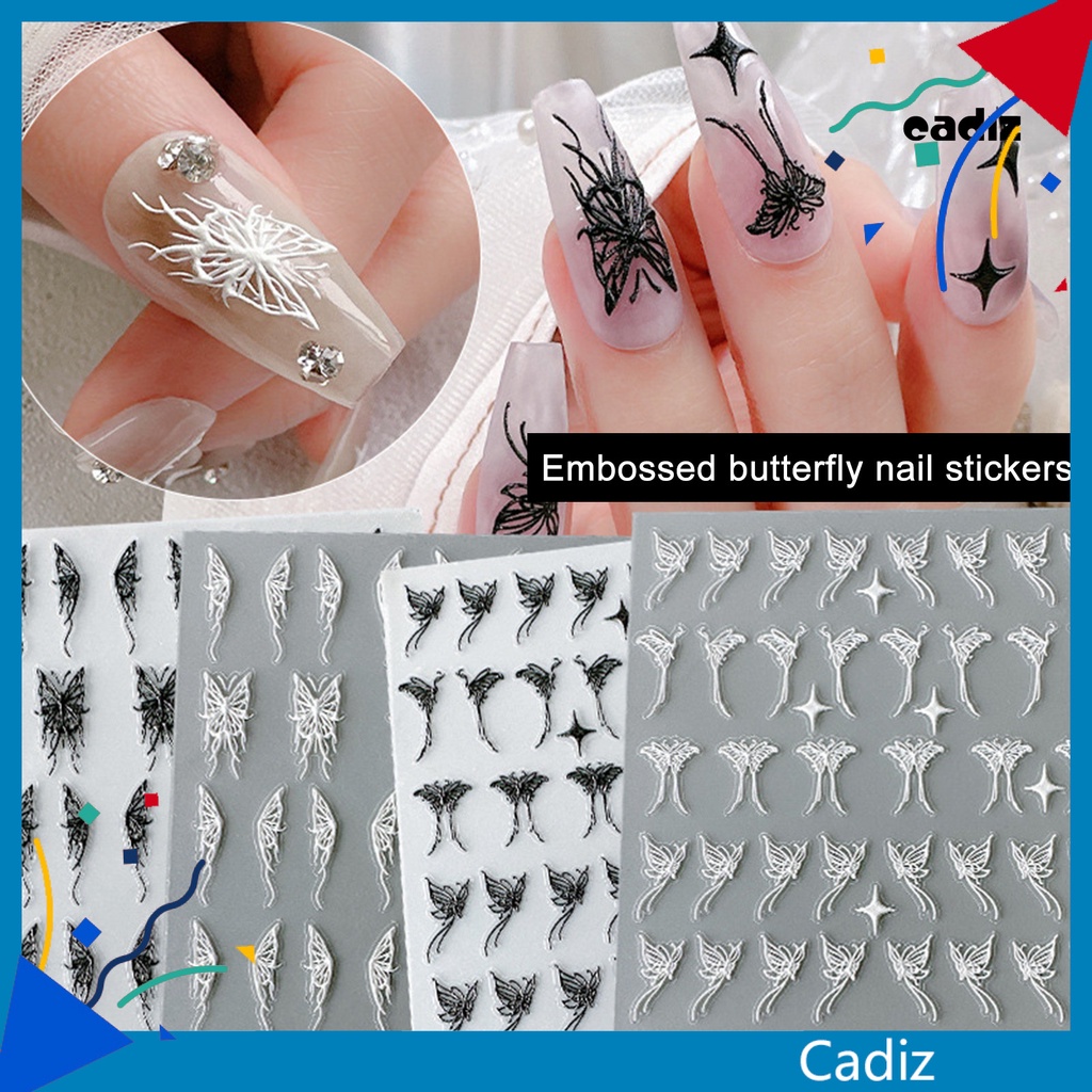 Miếng Dán Trang Trí Móng Tay Hình Bướm Trắng Đen Mini Chống Rơi DIY