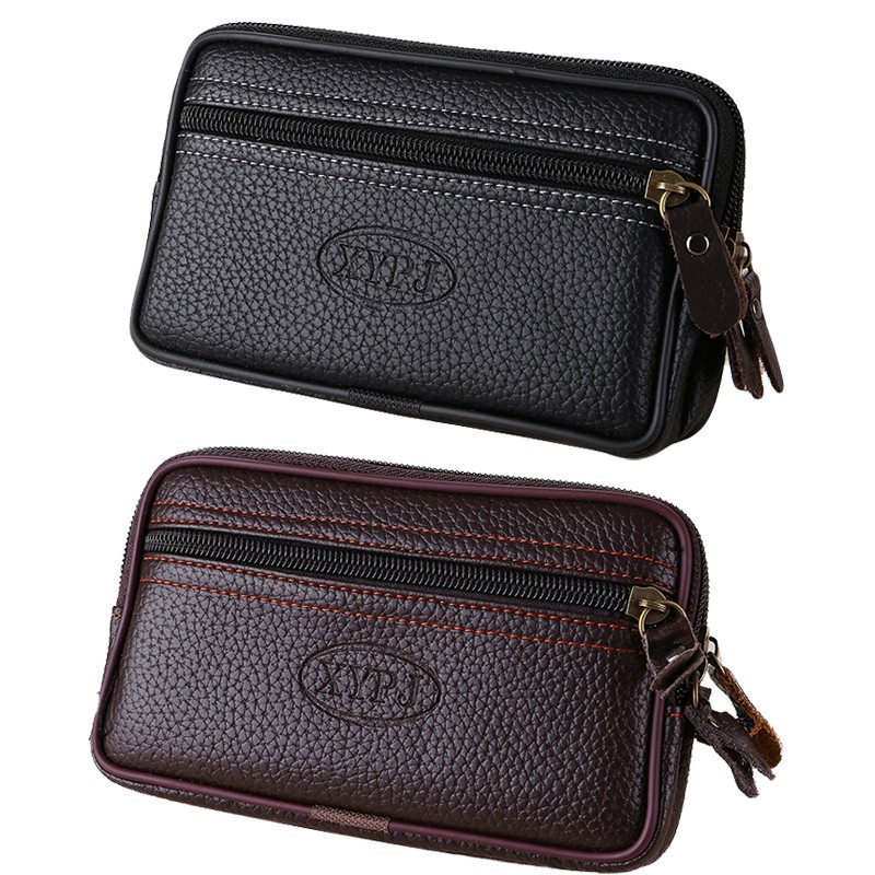 Túi Da Đeo Hông Đựng Điện Thoại Có Khóa Kéo Phong Cách Retro Cho Nam