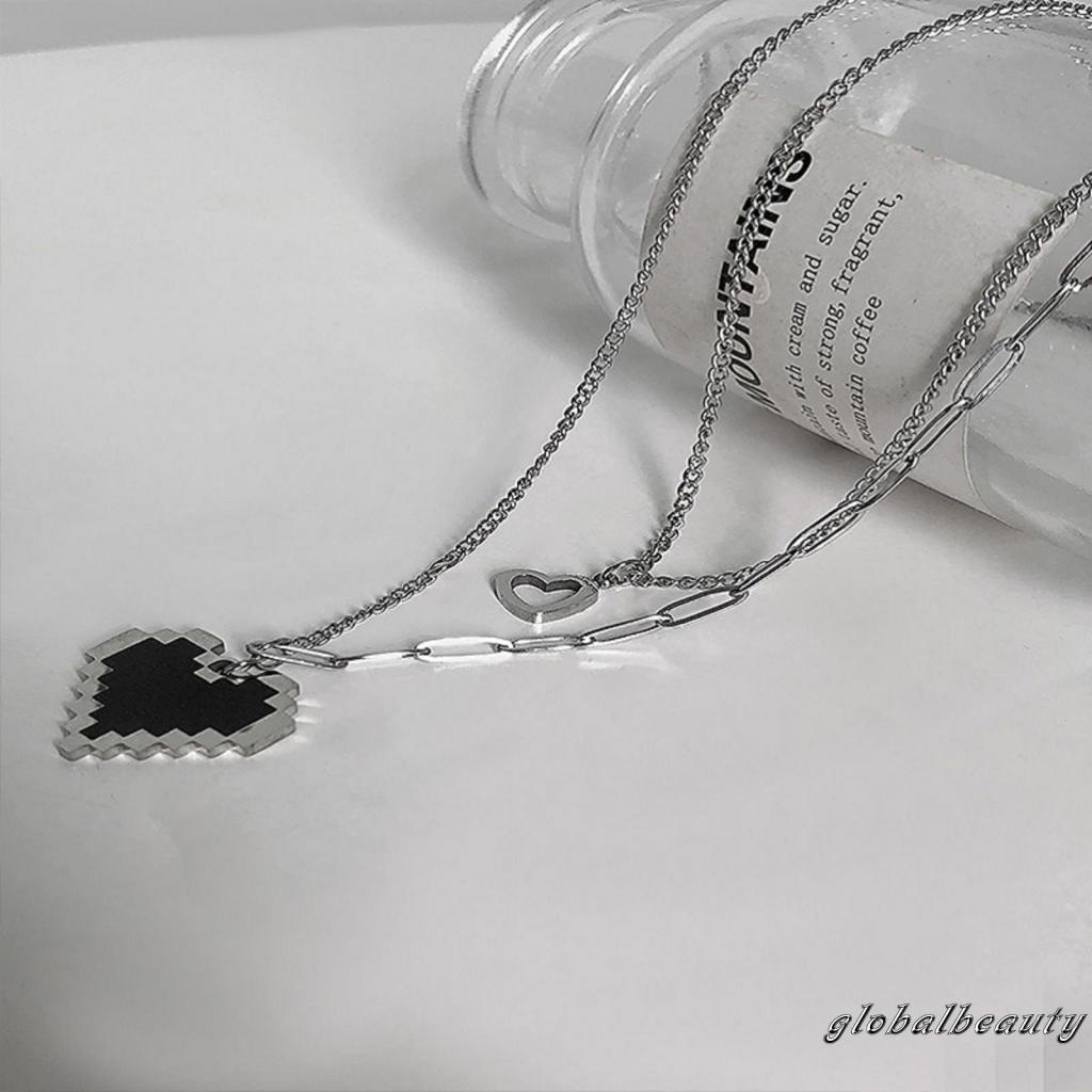Dây Chuyền Hai Lớp Mặt Trái Tim Màu Đen Phong Cách Hip Hop Thời Trang Cho Nữ