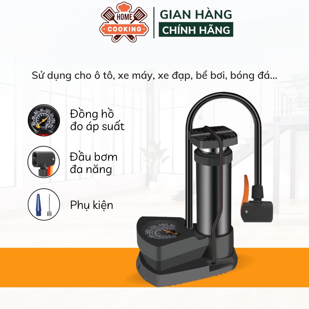 Bơm đạp chân mini đa năng đút cốp xe, cố đồng hồ đo áp suất, bơm chuyên dụng, ô tô, xe máy, xe đạp, bóng bay