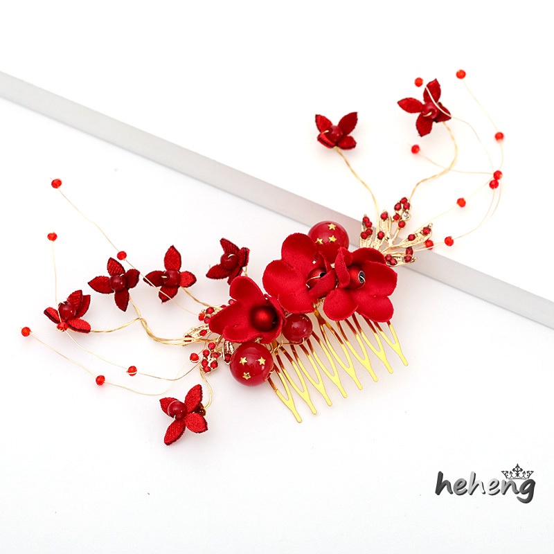 Lược Cài Tóc Hình Hoa Đính Đá Thủ Công Trang Trí Cô Dâu