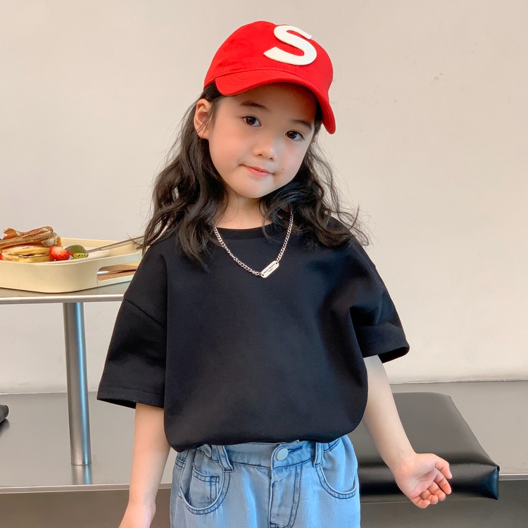Áo Thun Cotton Trơn Tay Ngắn Thoáng Khí Thấm Hút Mồ Hôi Phong Cách Hàn Quốc Mới Cho Bé Gái