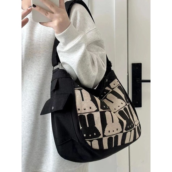 Túi Xách Canvas Cỡ Lớn Họa Tiết Thỏ Thời Trang 2023 Cho Nữ