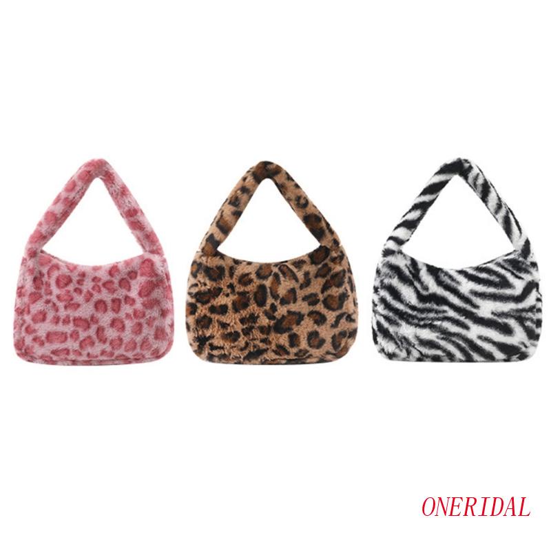 Túi Đeo Vai / Kẹp Nách Phủ Lông Họa Tiết Da Báo Thời Trang Thu Đông Cho Nữ