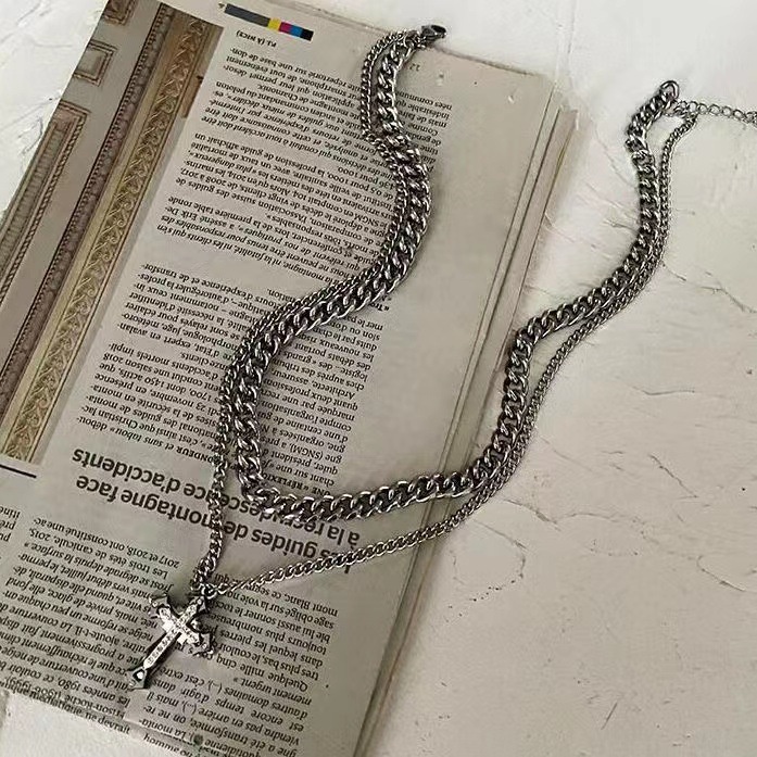 Vòng cổ Hai Lớp Mặt Thánh Giá Phong Cách Hip hop Cho Nam Và Nữ
