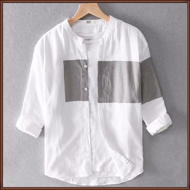 Áo Sơ Mi Cotton Lanh Tay Lửng Dáng Rộng Thời Trang Mùa Hè Cho Nam