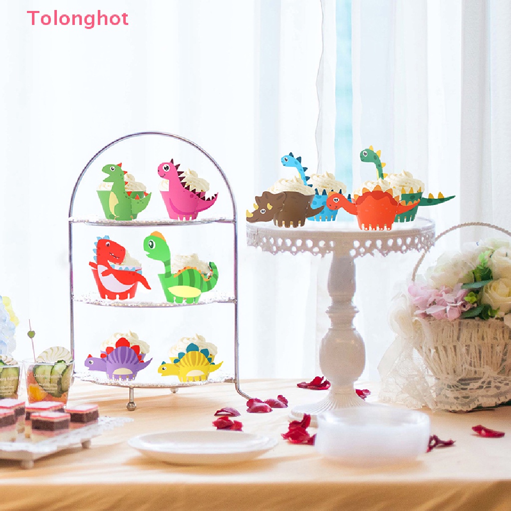 Set 10 Giấy Gói Bánh Cupcake Hình Khủng Long DIY