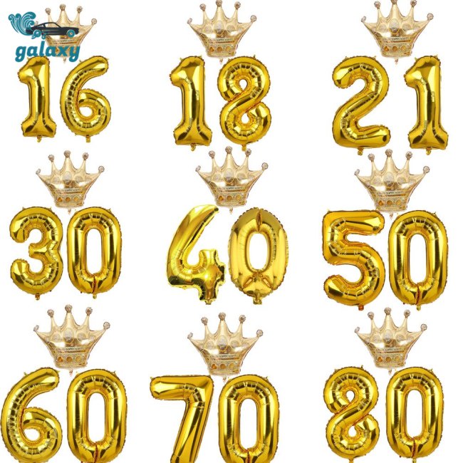 Bong Bóng Trang Trí Sinh Nhật Hình Vương Miện Màu Vàng galaxy 10 18 20 30 40 50-90 Tuổi