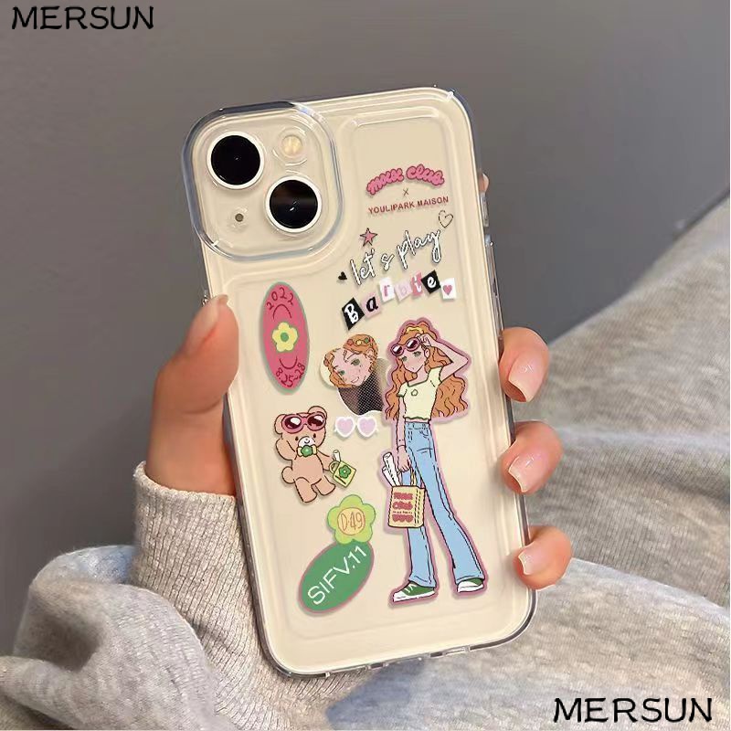 ✅Ốp Điện Thoại Trong Suốt Họa Tiết Cô Gái / Không Gian Độc Đáo Chống Sốc Cho iPhone12 pro 14pro 11 xr T7MZ