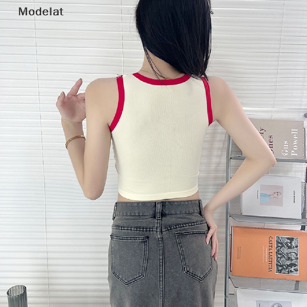 Áo Dây Sát Nách Cổ Tròn In Chữ Màu Sắc Tương Phản Thời Trang Mùa Hè Cho Nữ