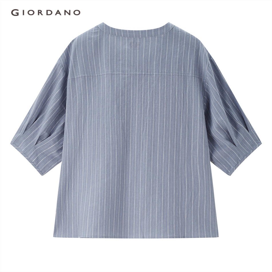 GIORDANO WOMEN Linen cotton elbow-length sleeve loose shirt 05343459