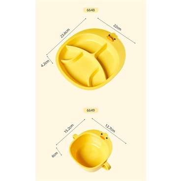 Combo khay ăn dặm, tô ăn , cốc uống nước cho bé kèm muỗng nĩa vịt con dễ thương nhựa PP 1