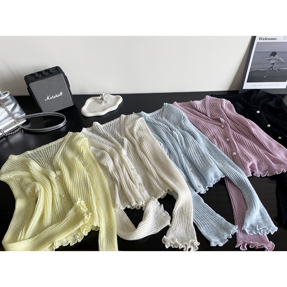 Áo Khoác Cardigan Dệt Kim Cổ Chữ V Màu Sắc Ngọt Ngào Thời Trang Mùa Hè 2023 Cho Nữ 0295
