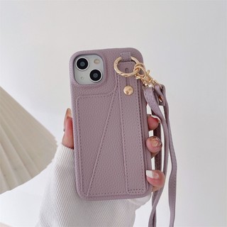 Ốp điện thoại đựng thẻ thời trang và đơn giản cho iPhone 17 Air 16 15 14 13 12 11 Pro Max Bao da có dây đeo cổ tay Giá đỡ thẻ dây buộc dài