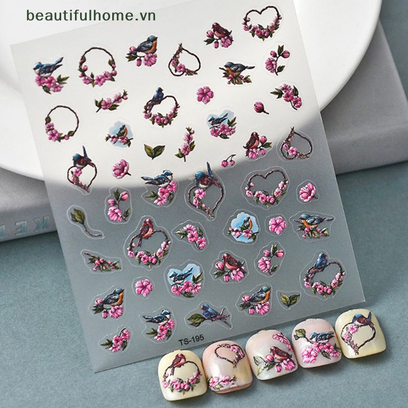 Miếng Dán Trang Trí Móng Tay 5D Hình Hoa Trái Tim Cho Nữ