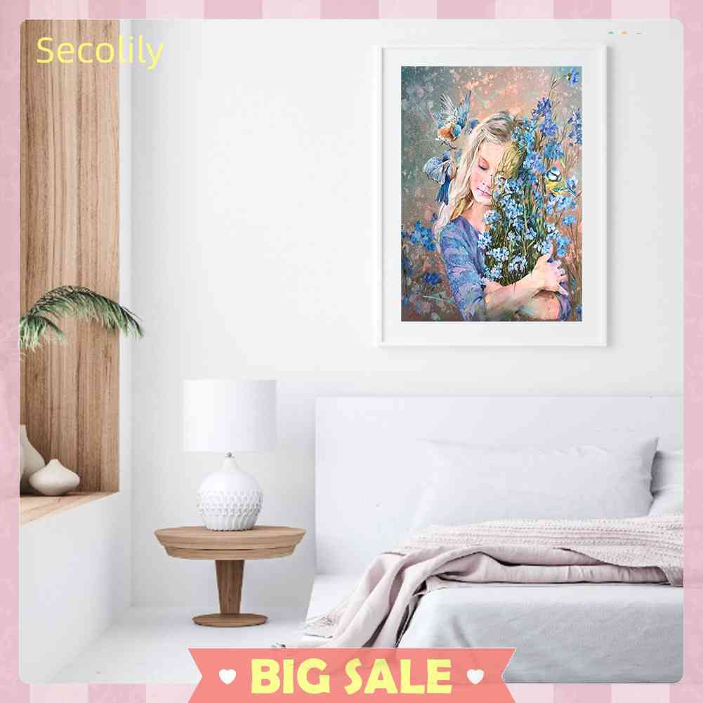 Tranh Sơn Dầu DIY Hình Cô Gái Và Hoa Dùng Để Trang Trí Nhà