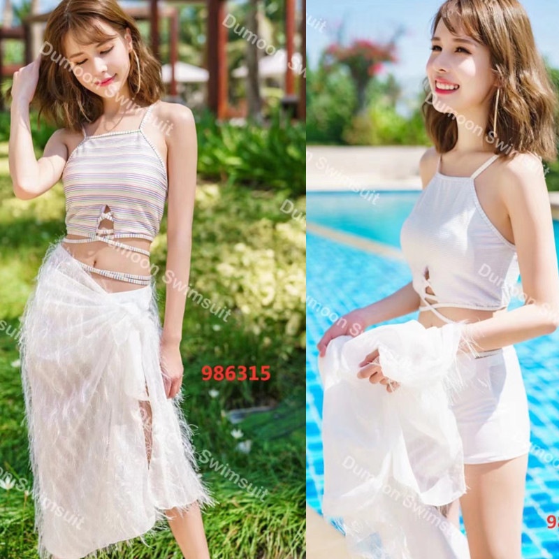 Bộ Đồ Bơi Ba Mảnh Phong Cách Hàn Quốc Quyến Rũ Cho Nữ