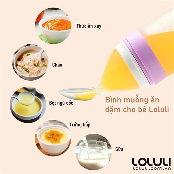 Bình muỗng ăn dặm Loluli nhựa PP và silicon 100ml cho bé ăn dặm uống sữa