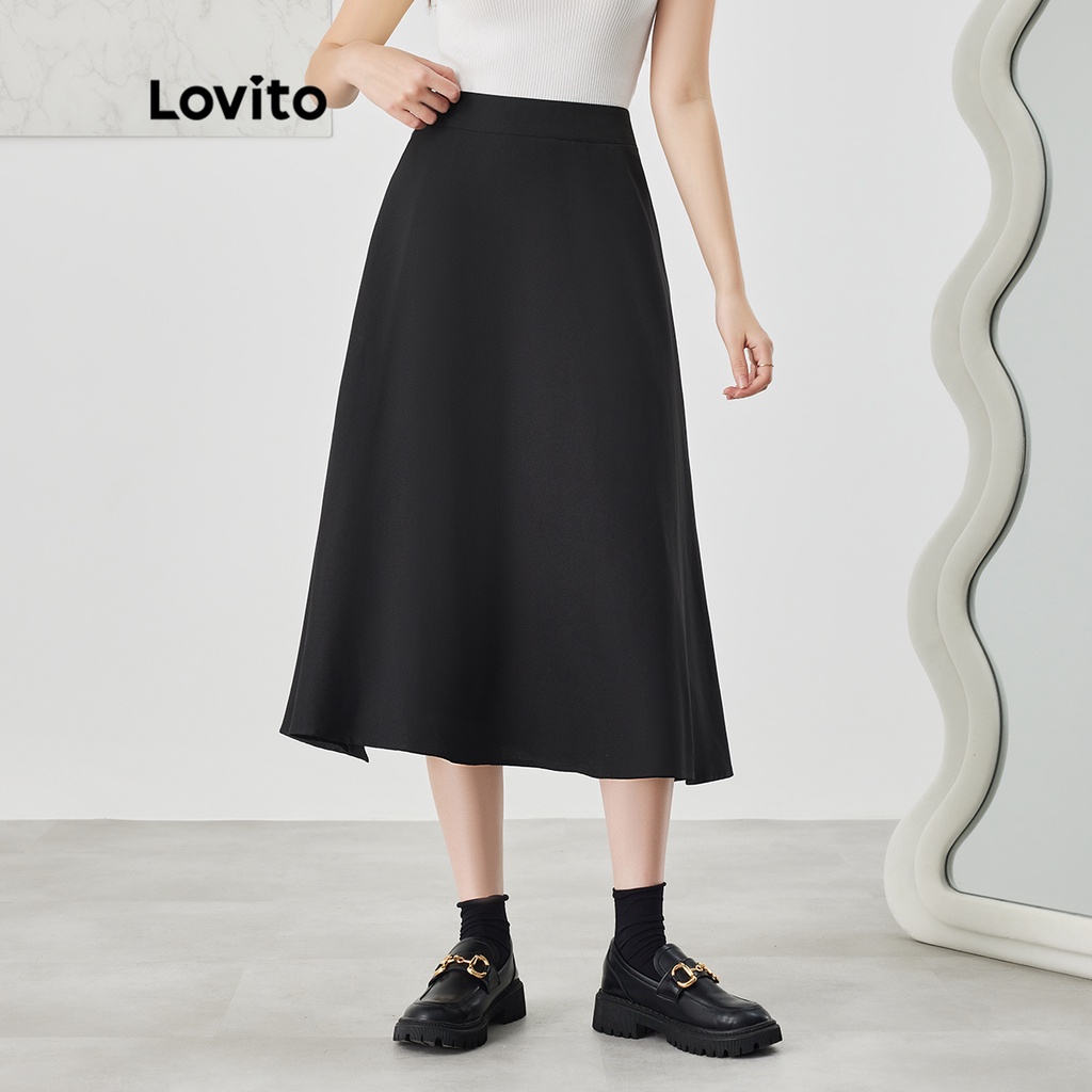 Chân váy nữ trơn xẻ đùi dây kéo Lovito L35AD043 (Đen)