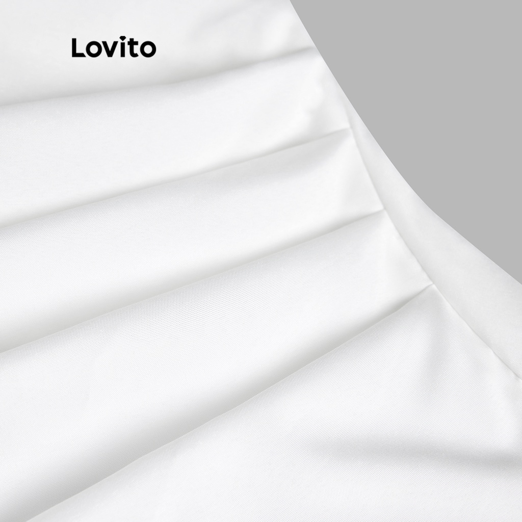 Đầm midi Lovito dáng xòe tay phồng ngắn màu trơn cơ bản cho nữ LNE02206 (màu trắng)