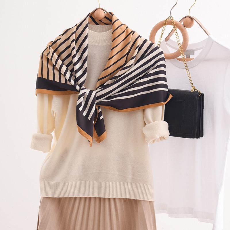 Khăn Choàng Cổ Hình Vuông 90 * 90CM Họa Tiết Kẻ Sọc Đơn Giản Phong Cách Hàn Quốc Thời Trang Cho Nữ