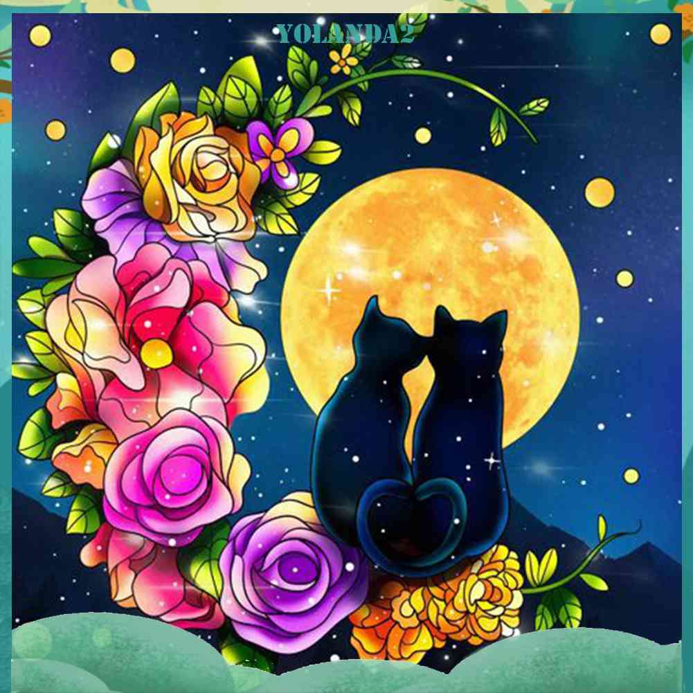 Tranh Đính Đá Kim Cương Toàn Bộ 5D DIY Hình Vẽ Mèo Trang Trí Nhà Cửa