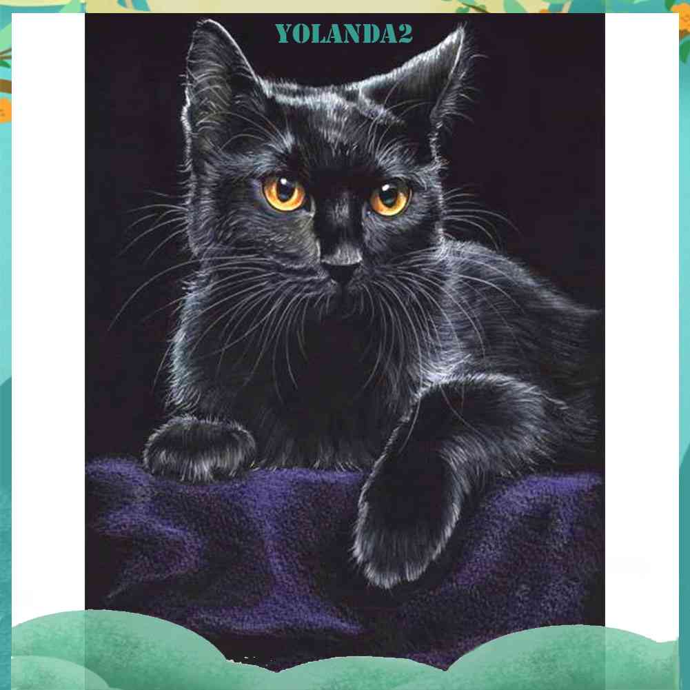 Bộ Tranh Đính Đá Tự Làm Hình Chân Dung Mèo Đen Độc Đáo